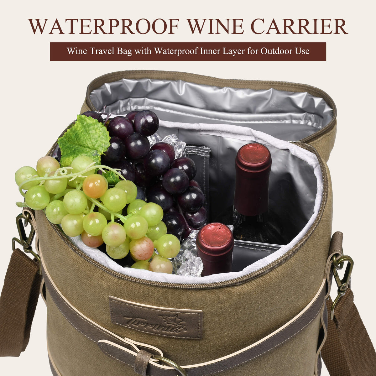 Tirrinia Vintage Canvas 4-Bottle Wine Tote — For Gatherings That Deserve Good Taste front view
