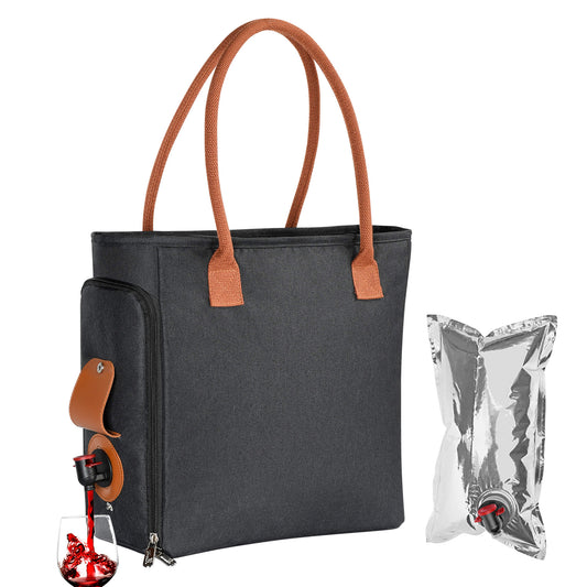 Tirrinia Insulated Wine Purse Tote Bag with Hidden Spout, Leakproof Purse Carrier Holds 2 Bottles (1.5L), Beach Cooler for Travel Gift, Perfect for Picnic, BYOB Restaurant, Bachelorette Party