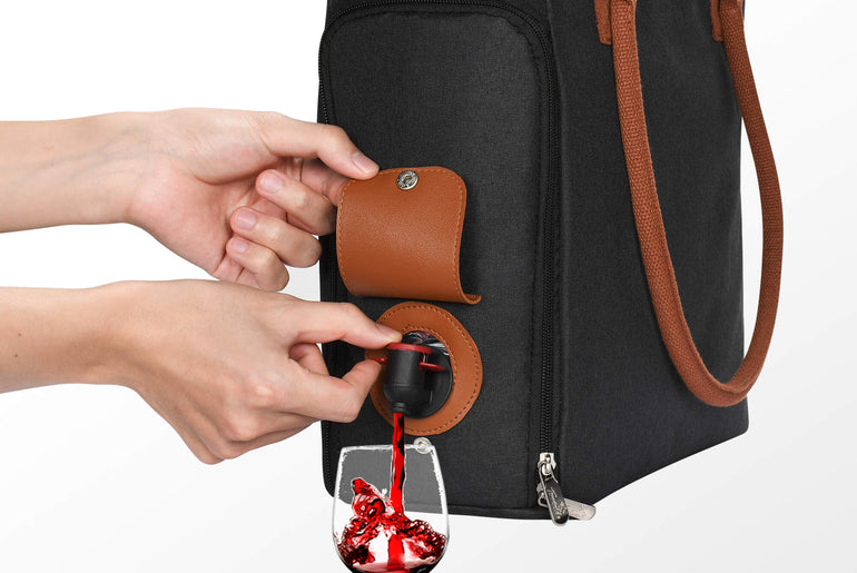 Tirrinia Insulated Wine Purse Tote Bag with Hidden Spout, Leakproof Purse Carrier Holds 2 Bottles (1.5L), Beach Cooler for Travel Gift, Perfect for Picnic, BYOB Restaurant, Bachelorette Party