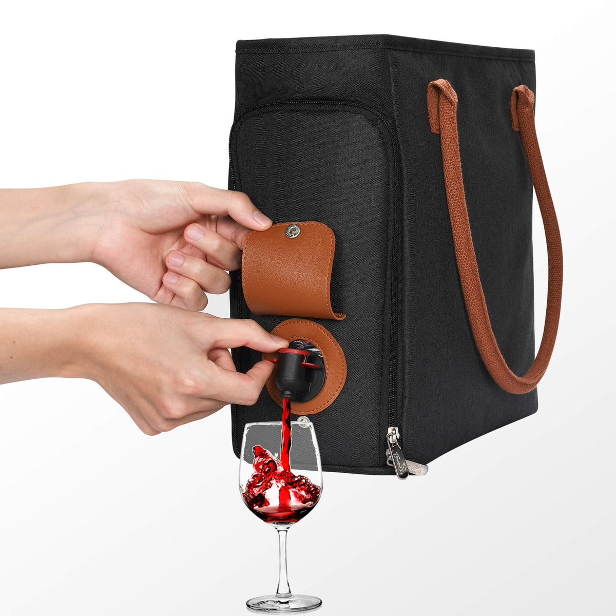 Tirrinia Insulated Wine Purse Tote Bag with Hidden Spout, Leakproof Purse Carrier Holds 2 Bottles (1.5L), Beach Cooler for Travel Gift, Perfect for Picnic, BYOB Restaurant, Bachelorette Party