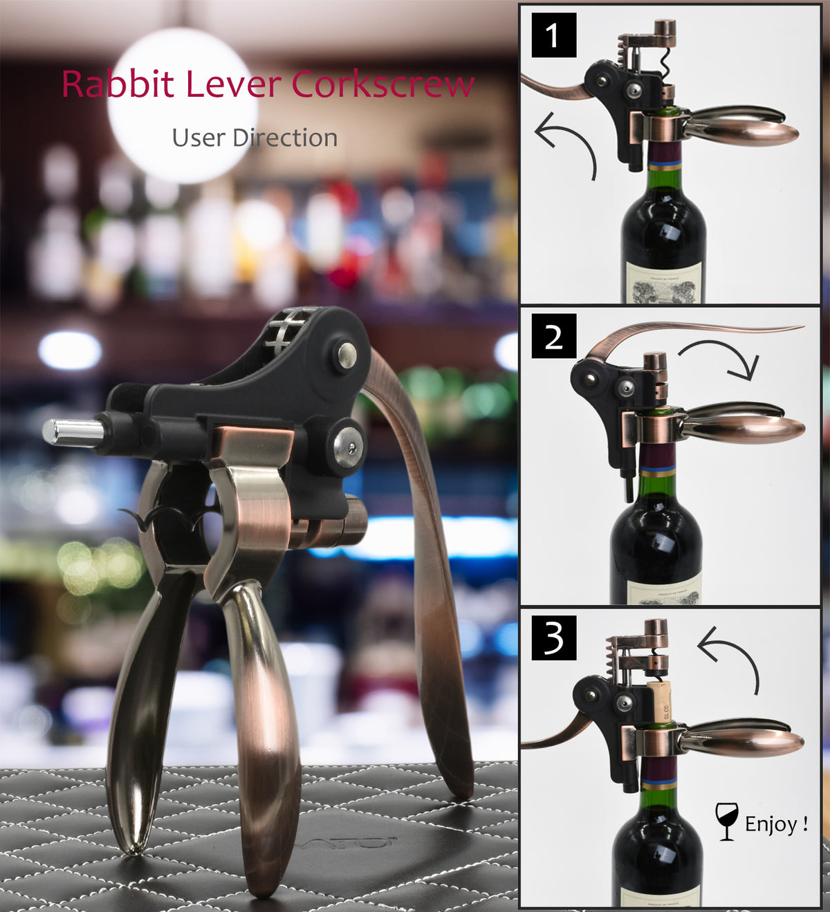 Kato by Tirrinia 7-Piece Rabbit Wine Opener Set – Professional Wine Accessories Gift Box