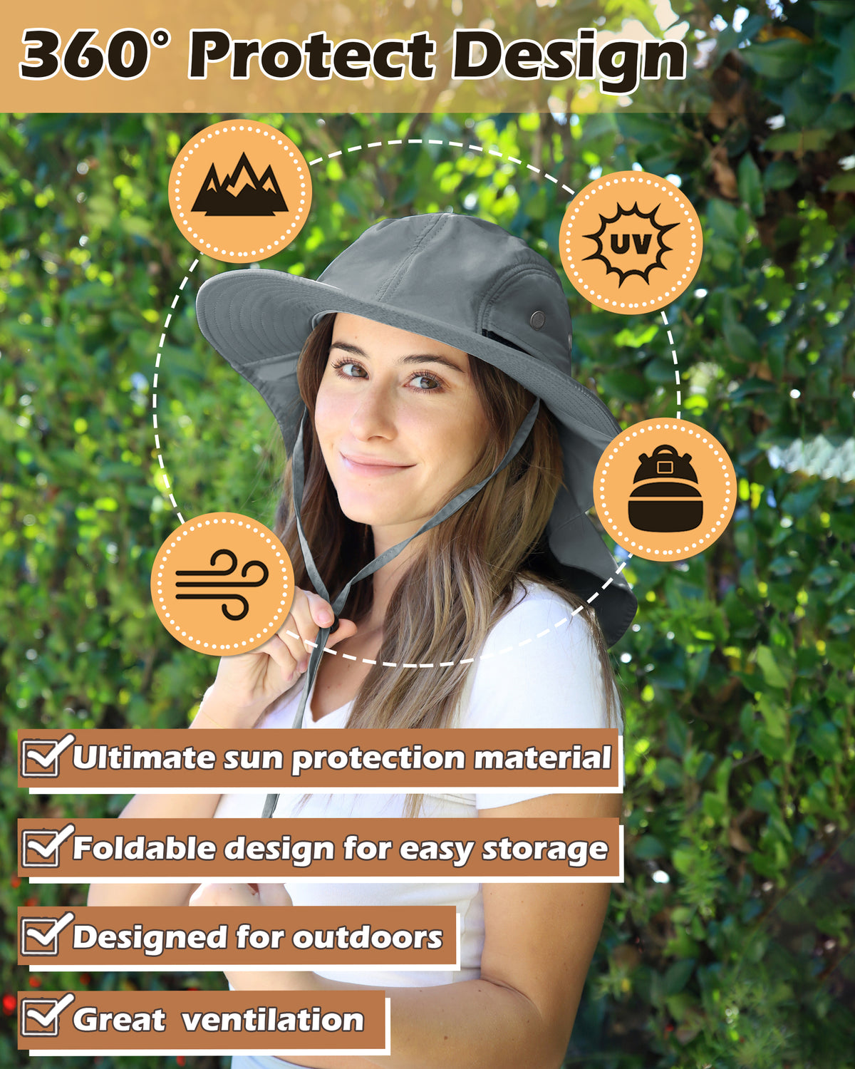Tirrinia Wide Brim Hat with Neck Flap back view